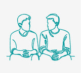 2 men sitting and chatting line drawing