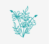 Line drawing of different flowers and leaves