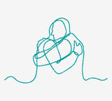 Two men hugging line drawing