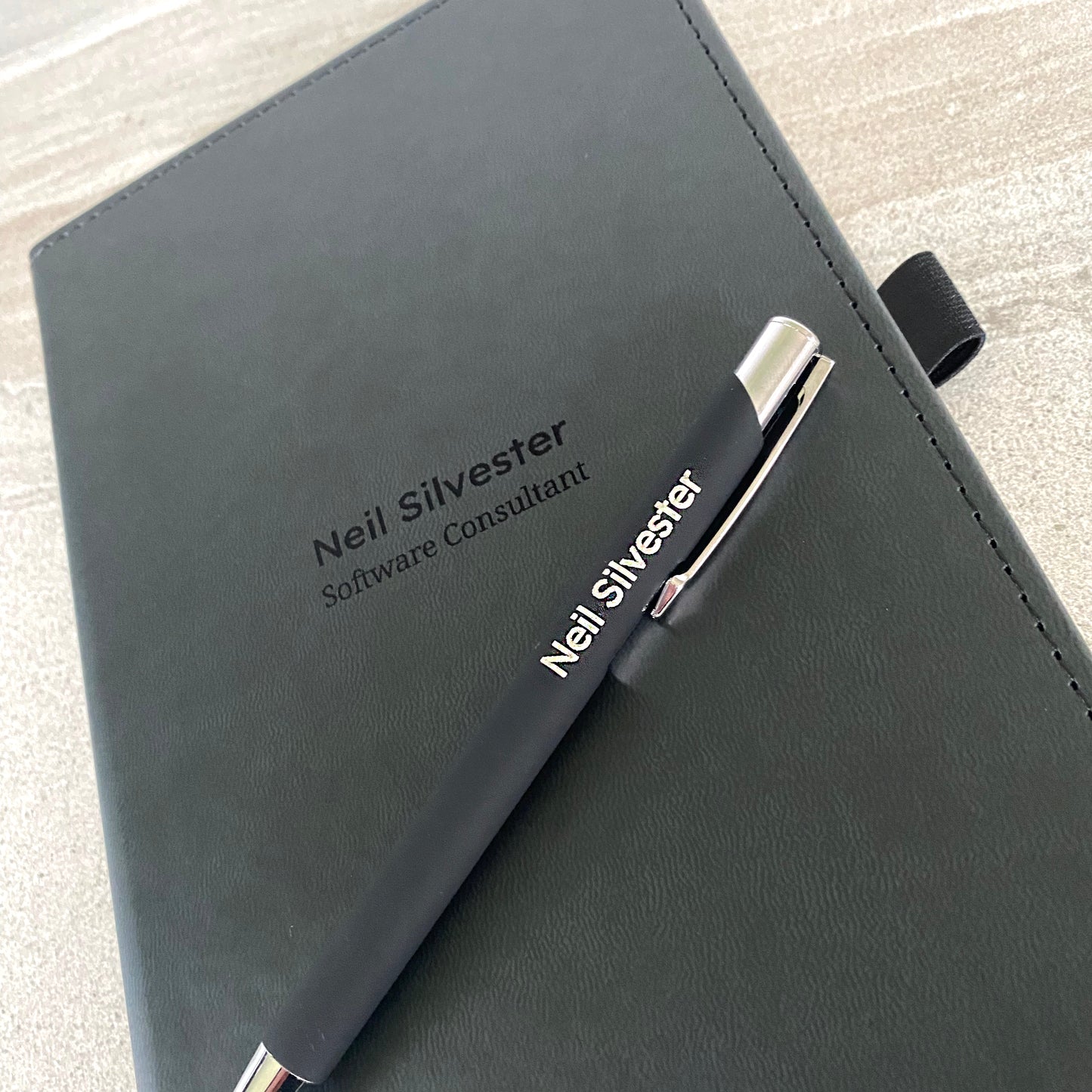 Custom Faux Leather Notebook With Matching Engraved Pen