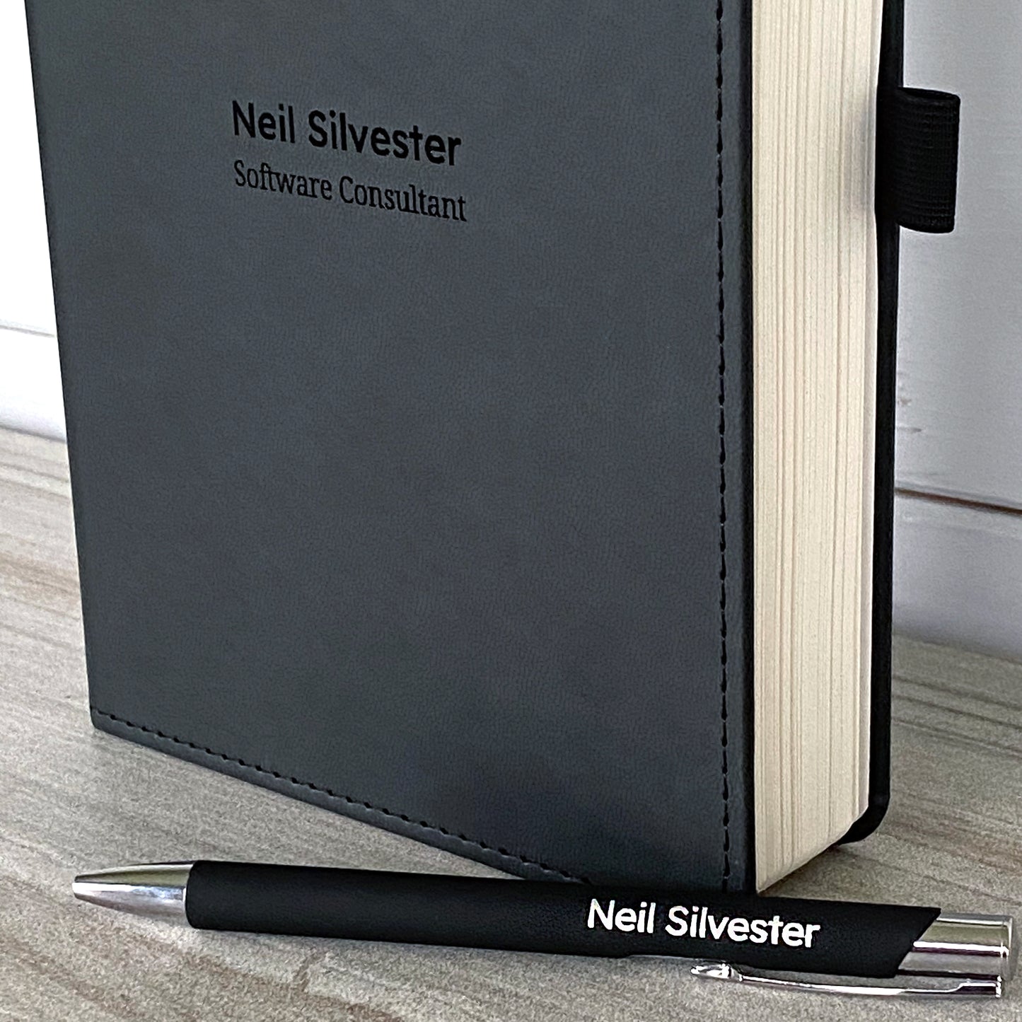 Custom Faux Leather Notebook With Matching Engraved Pen