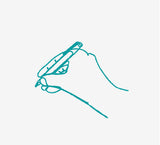 Line drawing of a and and pen writing