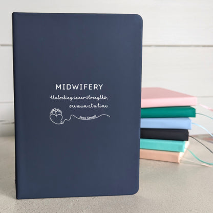 Personalised Midwife Notebook With Pen -  Dark navy blue-Blush-Blue-Pink-Black 