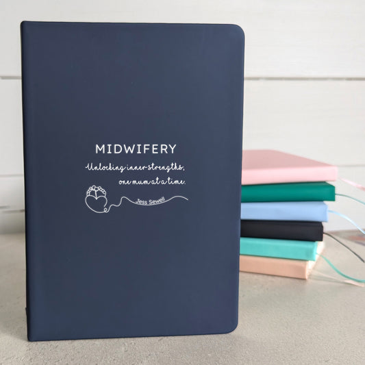 Personalised Midwife Notebook With Pen -  Dark navy blue-Blush-Blue-Pink-Black 