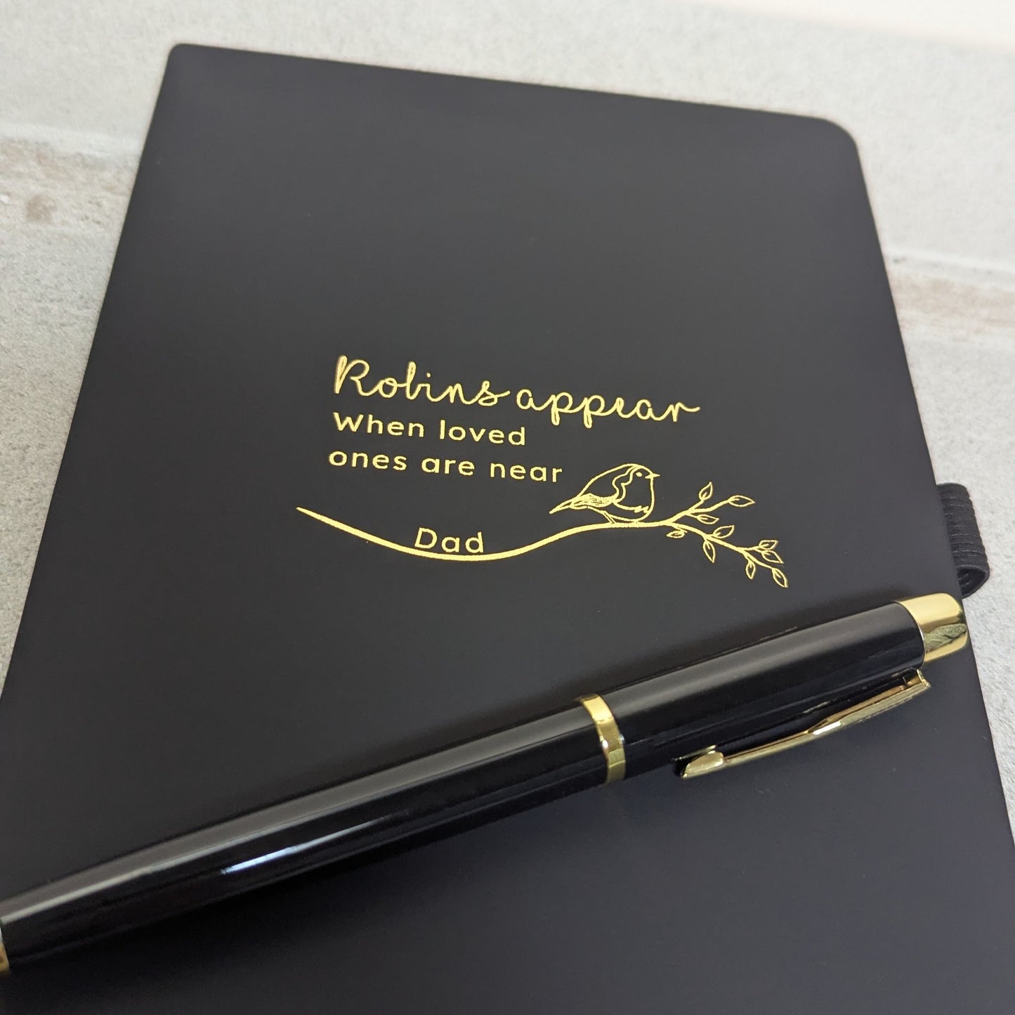 Robins Appear Grief Notebook with Matching Pen -  Blue-Black-Green-Dark navy blue-Blush 