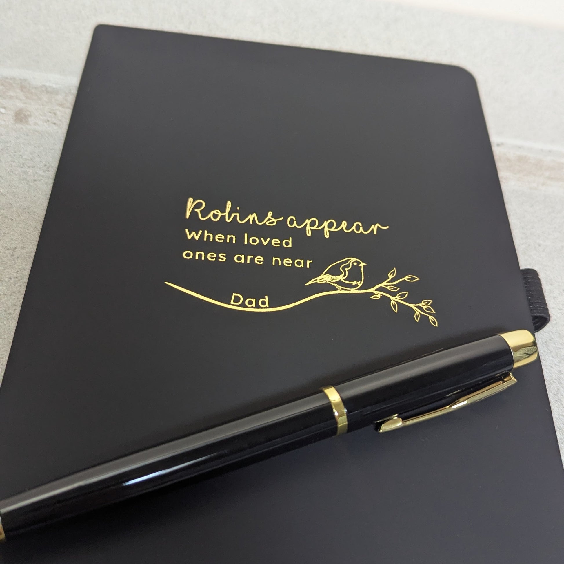 Robins Appear Grief Notebook with Matching Pen -  Blue-Black-Green-Dark navy blue-Blush 