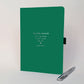 Personalised green remembrance journal with silver pen, customised with My Wife Hannah and All of the things I wish I could tell you.