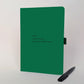 Personalised green grief journal reading “Dad, Letters to you, carried on a robin’s song” with black pen.