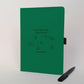 Personalised green road trip journal with campervan, custom Cornwall route and six destination stops, paired with a black metal pen.