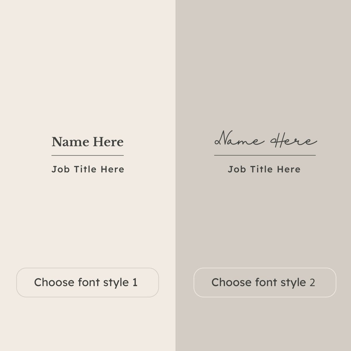 Two font style choices for a personalised work journal, showing how a name and job title can be customised on the front cover.