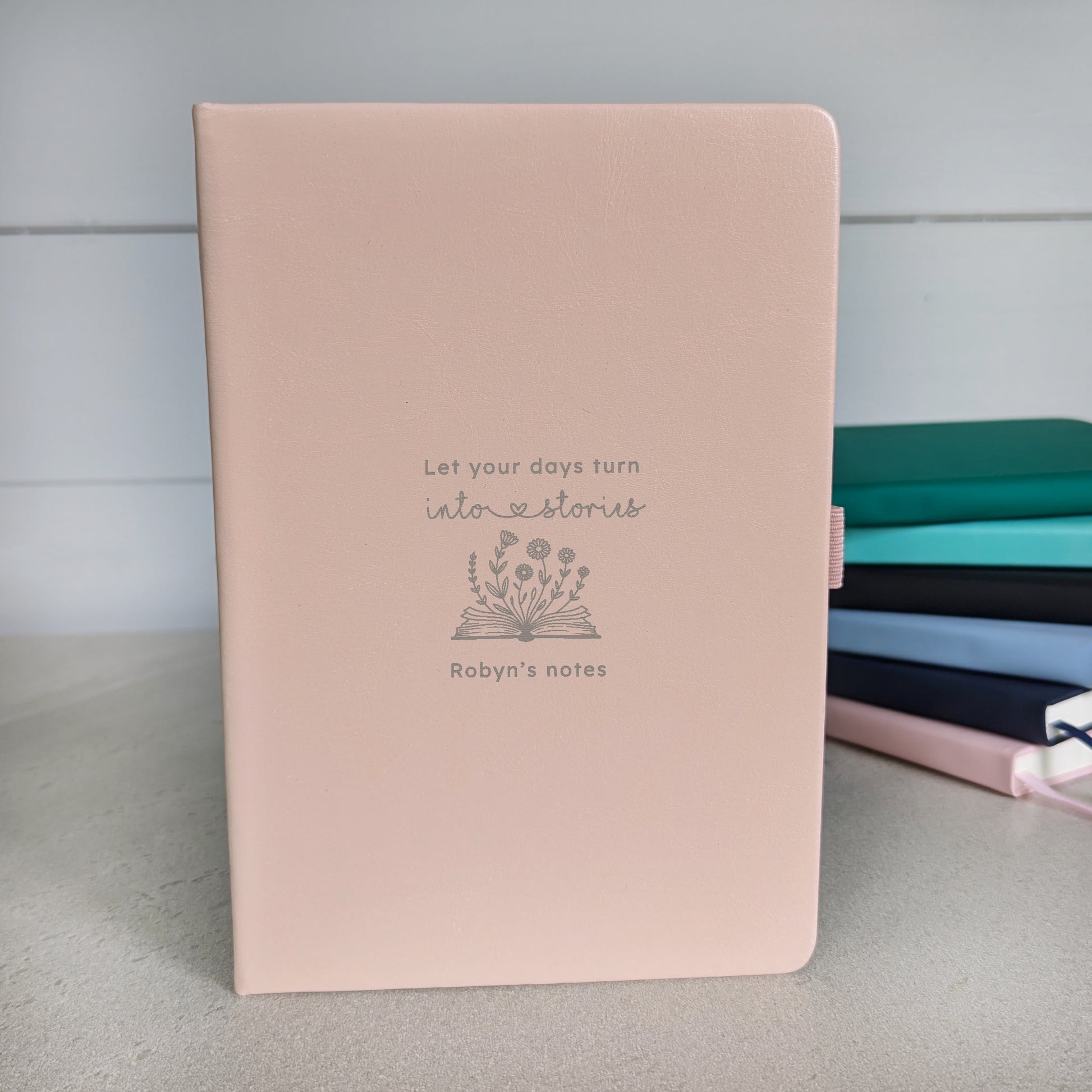 Personalised New Life Chapter Journal -  Blush-Dark navy blue-Pink-Green-Turquoise 